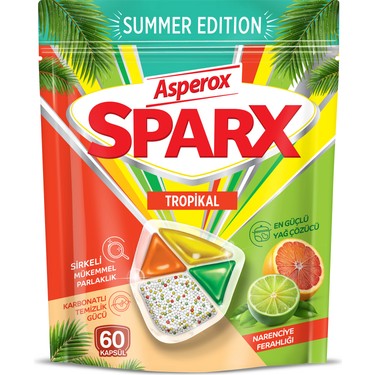1 koli x4 Asperox Sparx Tropikal Bulaşık Kapsülü 60 Adet