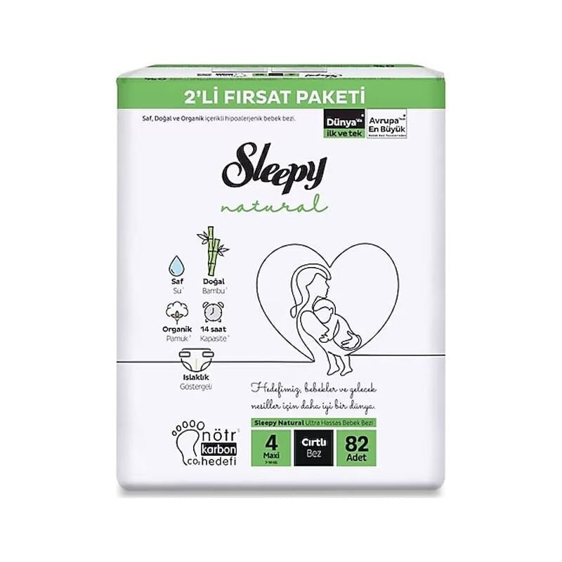 1 koli x3 adet Sleepy çoklu Natural 4 Numara Maxi 82'li Bebek bezi