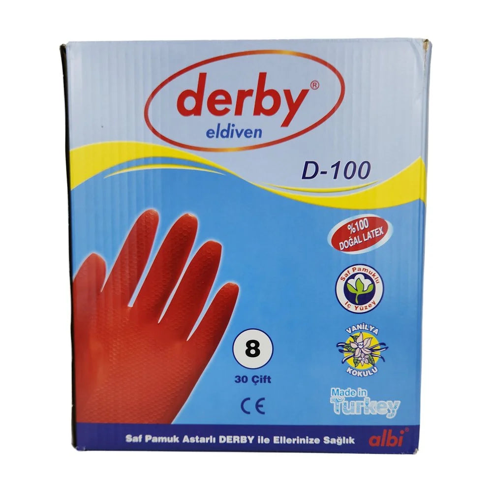 1 paket x30 Derby Bulaşık Eldiveni 8 Numara