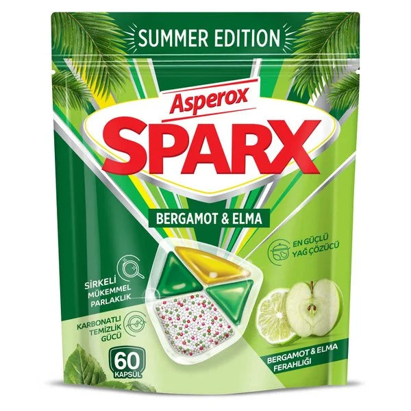 1 koli x4 Asperox Sparx Bergamot ve Elma Bulaşık Kapsülü 60 Adet