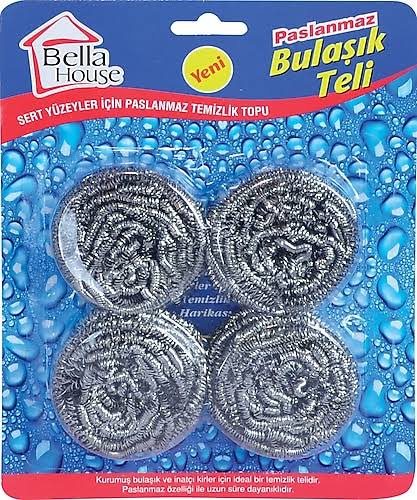 1 paket Bella House 4'lü Paslanmaz Bulaşık Teli X 12 li
