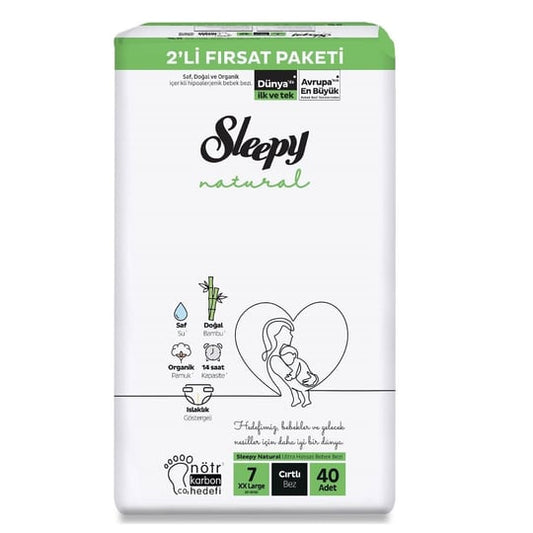 1 koli x3 Sleepy Sleepy Natural 2'li Eko Fırsat Paketi Bebek Bezi 7 Numara Xxlarge 40 Adet