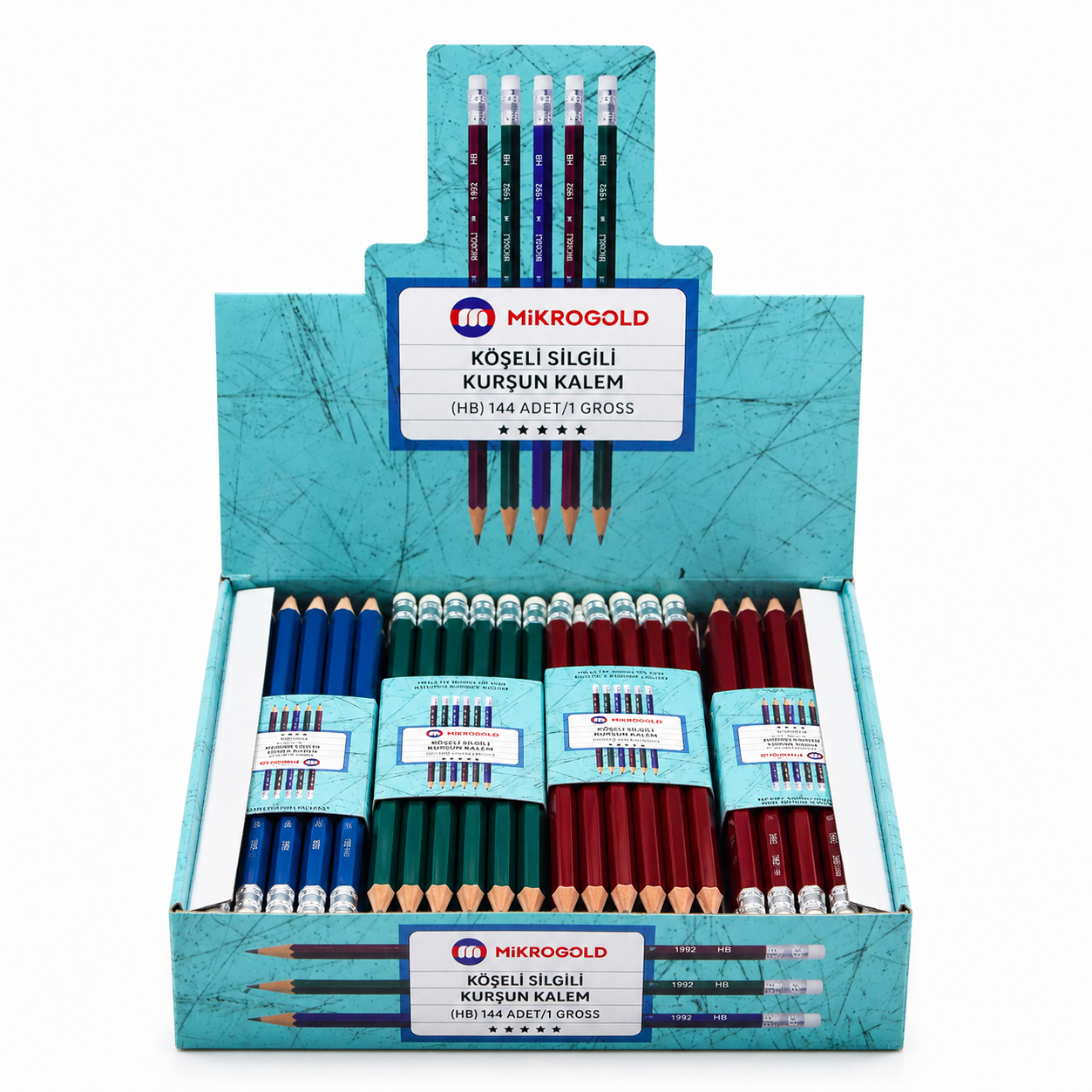 1 paket  x144  adet Mikro Silgili Mercanlı Kurşun Kalem