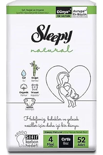 1 koli x4 Sleepy Natural Bebek Bezi No:4 52 Adetli