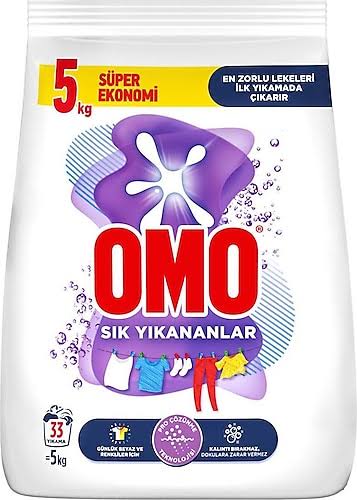 1 adet Omo  5 kg Sık Yıkananlar Beyazlar ve renkliler için