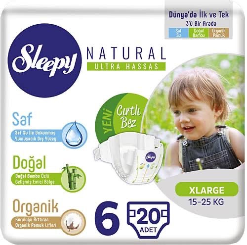 1 KOLİ X 4 ADET SLEEPY NATURAL NO 6 JUNİOR ADET BEBEK BEZİ 2 li