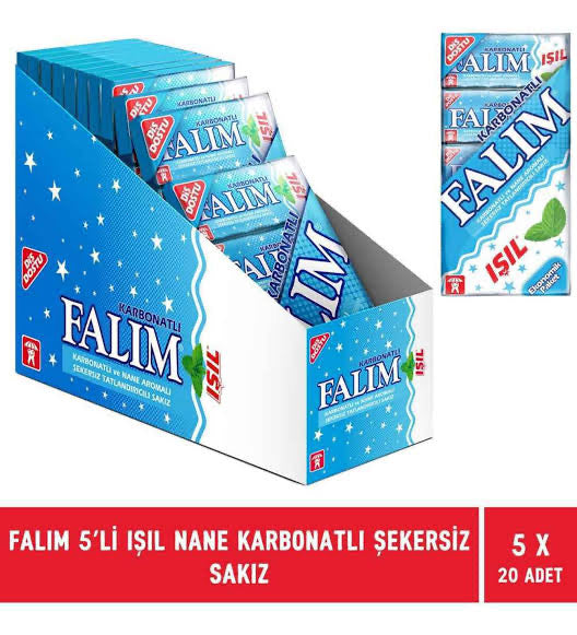 1 paket Falım Işıl Nane Karbonat Aromalı Şekersiz Sakız 5'li Paket - 20 Adet