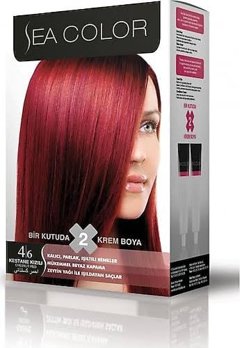 6 adet Sea Color 4/6 Kestane Kızıl Saç Boyası