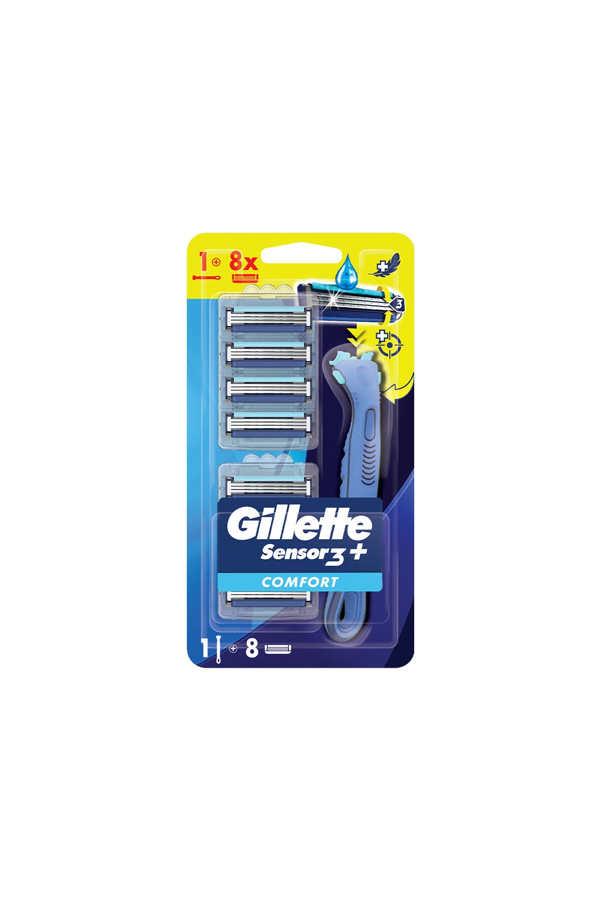 1 koli X 8 adet Gillette Sensor3 Tıraş Makinesi + 8 Yedek Tıraş Bıçağı