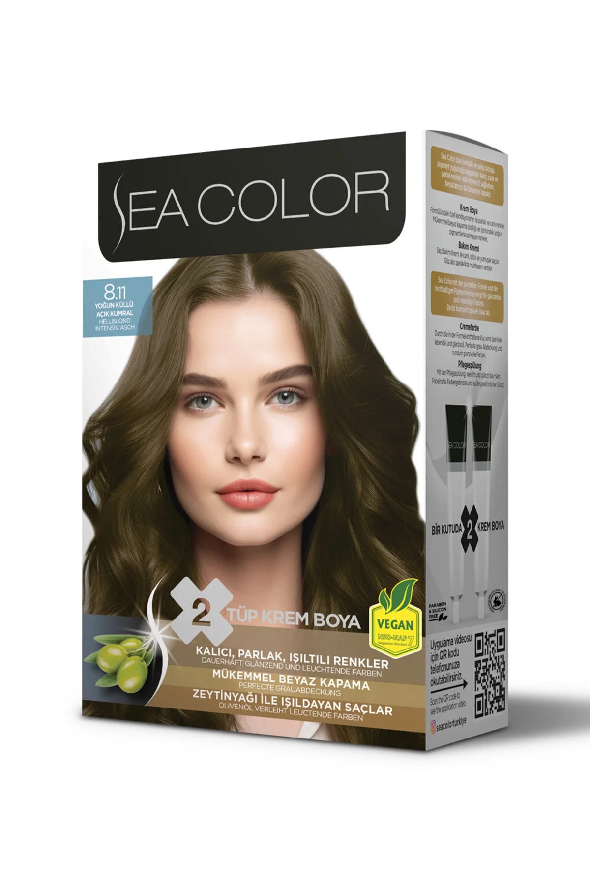 6 adet Sea Color 8.11 Yoğun Açık Küllü Kumral İki Tüplü Set Saç Boyası
