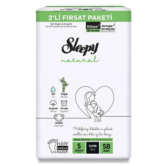 1 koli x3 Sleepy Natural No:5 Junior 58 Adet Bebek Bezi