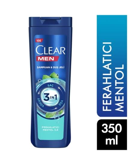 1 paket x5 adet Clear Şampuan 350 ml Men 3 In 1 Şampuan & Duş Jeli Ferahlatıcı Mentol