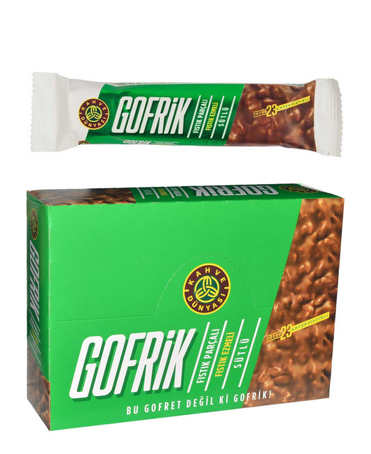 1 paket Kahve Dünyası Gofrik Antep Fıstıklı Sütlü Çikolata Kaplamalı Gofret 33 g X 24'lü