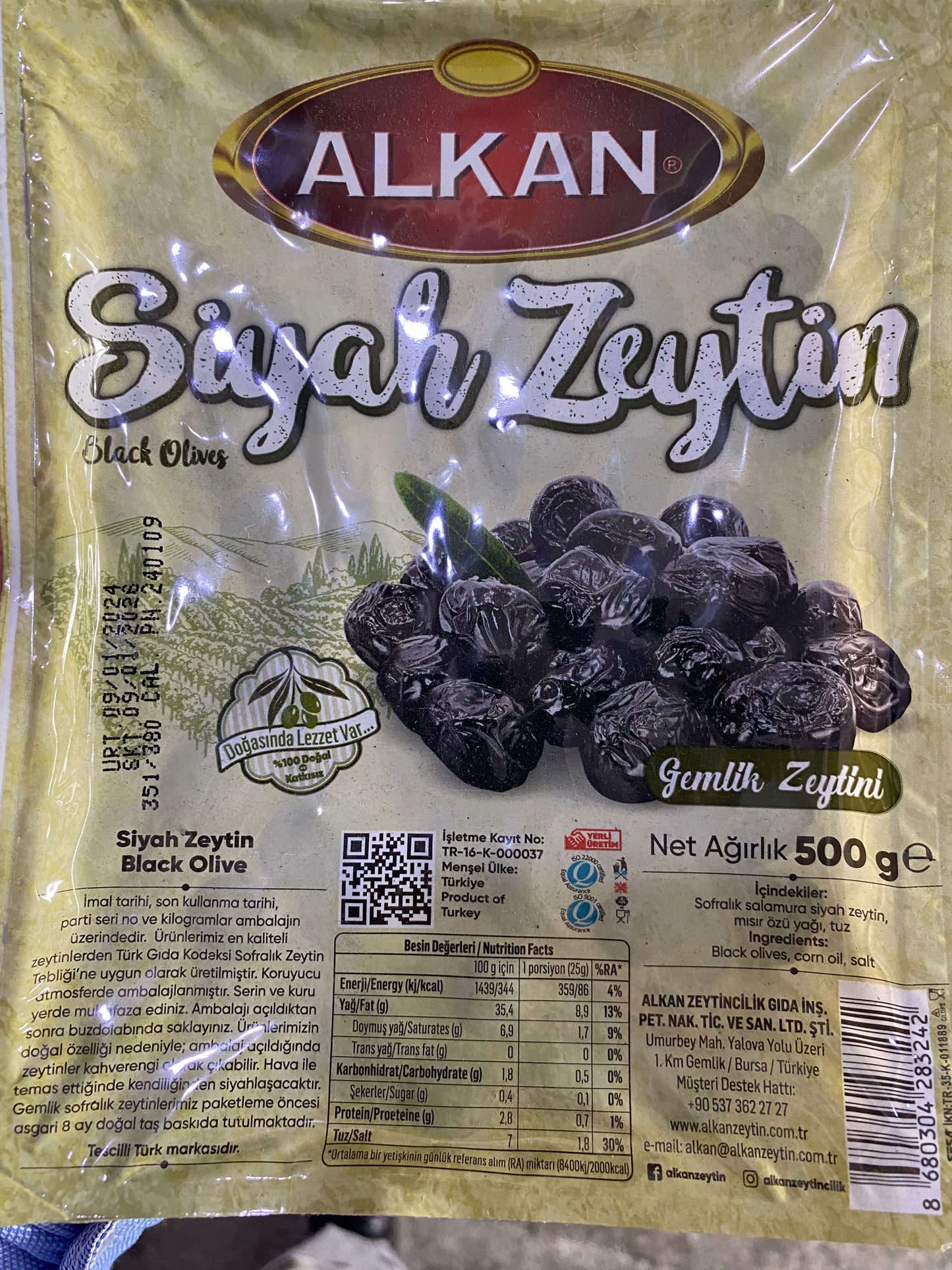 1 adet ALKAN SIYAH ZEYTIN 500GR 351-380