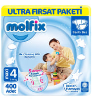 1 koli x2 adet Molfix Bebek Bezi 4 Beden Ultra Fırsat Paketi 100 adet li