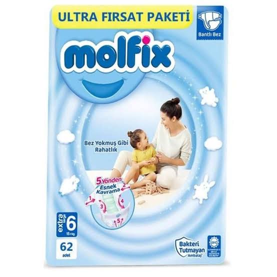 1 koli x2 Molfix No:6 XLarge 62 Adet Bebek Bezi