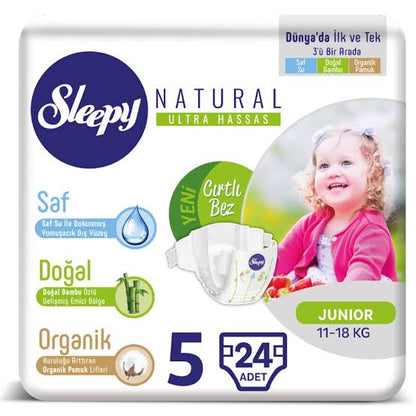 1 koli x5 Sleepy Natural Bebek Bezi 5 Numara Junior 24 Adet